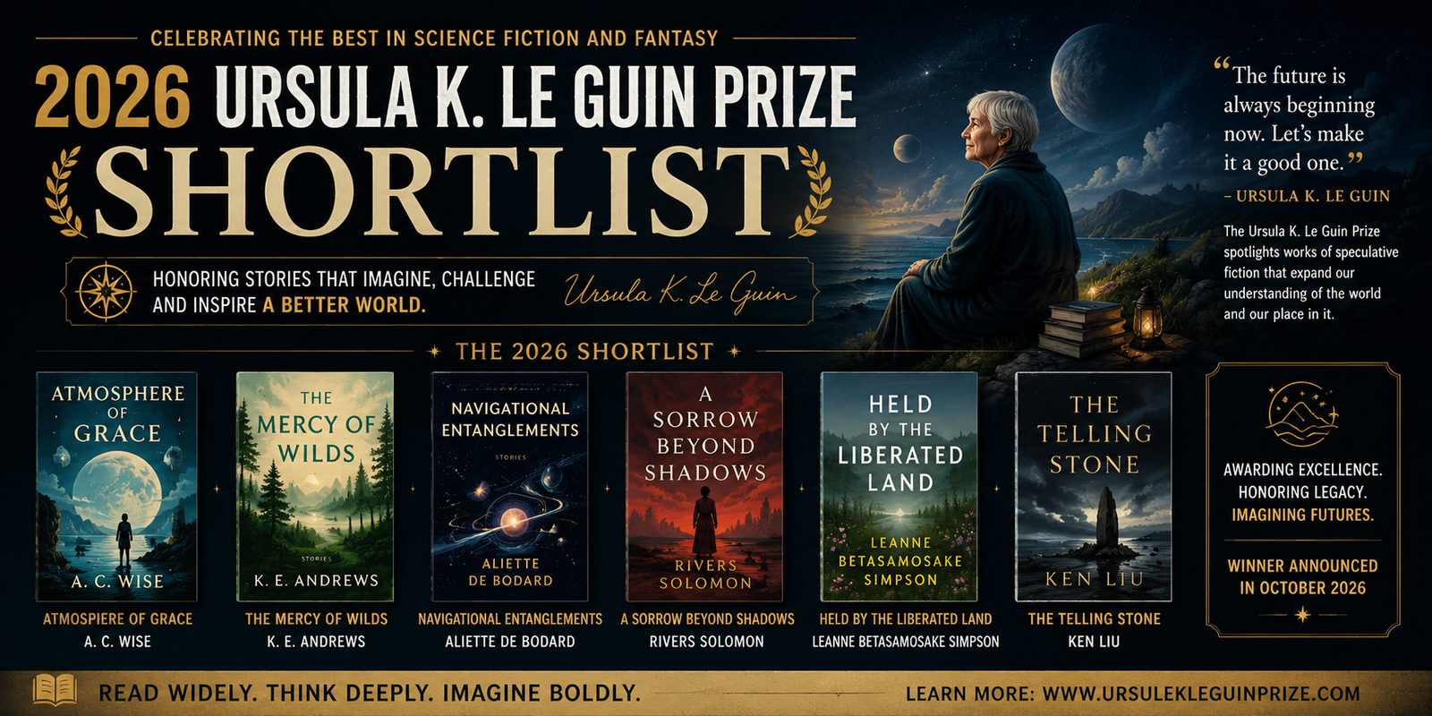 The nine shortlisted books for the 2026 Ursula K. Le Guin Prize for Fiction