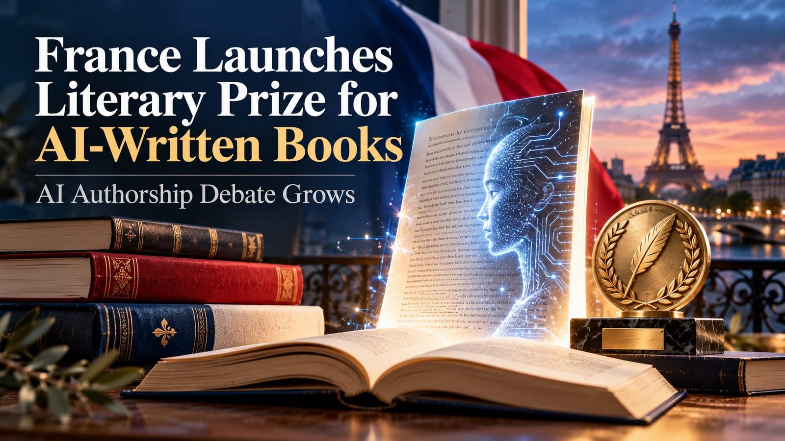 Editorial illustration for France's Prix Pascal artificial intelligence literary prize