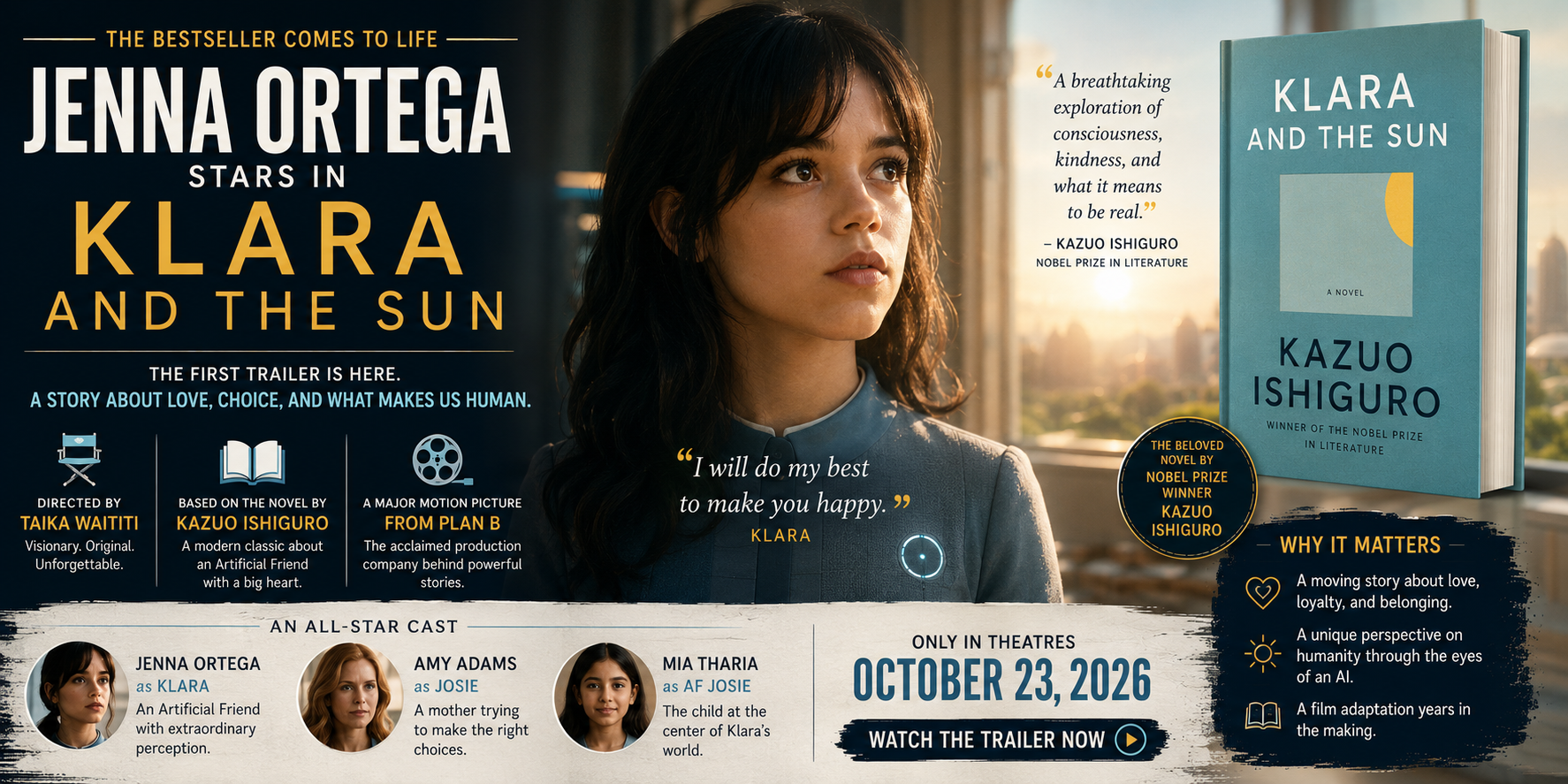 Jenna Ortega as the Artificial Friend Klara in the Klara and the Sun film adaptation